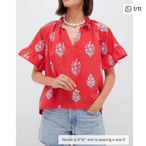 TNUCK BEACH Scarlet Bouquet Blockprint Cassis Top